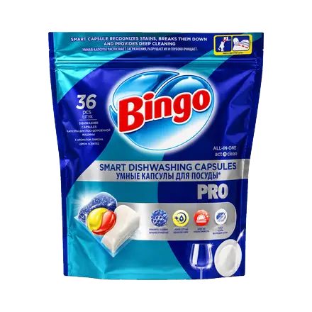 Капсулы для посудомоечной машины Bingo Smart PRO, 36 штук, лимон